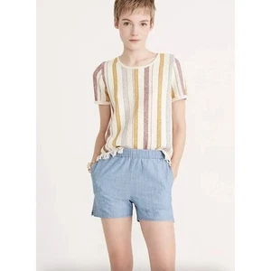 Madewell Chambray Pull On Shorts Elastic Waist Blue Cotton l0048 Summer Small - Picture 1 of 9