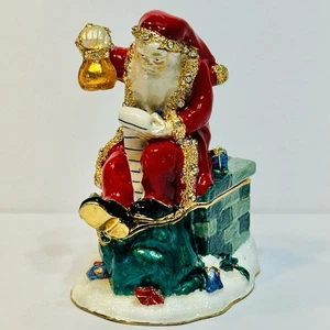 Weihnachtsmann Schmuckkästchen Swarovski Kristall Zinn handbemalt Emaille Weihnachten - Bild 1 von 8