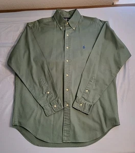 Camisa De Colección Ralph Lauren Para Hombres Blaire Verde Abotonada L/S Mediana Azul Poni Algodón  - Imagen 1 de 7