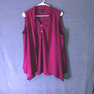 Worthington Woman Sleeveless Blouse 1X Fuchsia High-Low Hem Button Front Top - Picture 1 of 8