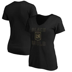 Women's Black LAFC Hometown Collection Black and Gold V-Neck T-Shirt - Picture 1 of 3