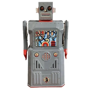 Giocattolo di latta vintage R-1 robot 33 cm latta elettrico da passeggio grande robot dal GIAPPONE - Foto 1 di 5