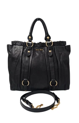 Bolso de Mano Miu Miu Vitello Lux Reunido 2 Vías Hombro/X-Body/Bolso de Mano Marrón Oscuro Lthr Foto 1 de 4