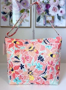 VERA BRADLEY Floral Print Hobo Bag - Rain Forest Lily Coral - Picture 1 of 7