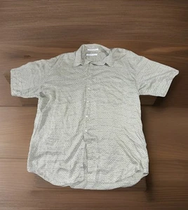 Perry Ellis Shirt Size XL Mens Beige 100% Silk Short Sleeve Button Down Chevy - Picture 1 of 7