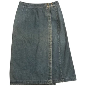 Rüschen behauen Vintage Denim blau Maxi Wickelrock blau Größe 16W Y2K Academia bescheiden - Bild 1 von 6