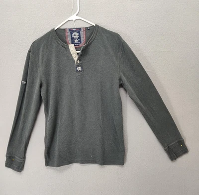 Superdry Shirt Mens Large Green Long Sleeve Henley Pullover Casual 100% Cotton - Image 1 of 4