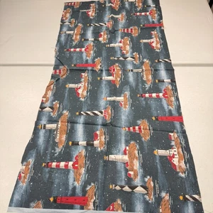 vintage springs fabric cotton gray lighthouse sea ocean 21x42 - Picture 1 of 10
