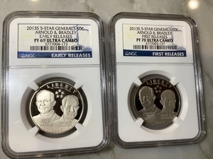 2 coins 2013 S Proof NGC PF 70 & PF 69 5 Star Generals Half Dollar Commemorative - Picture 1 of 2