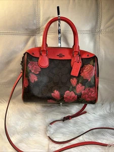 Coach Bag 2Way Floral F25870 Mini Bennet Satchel Red Orange Small - Picture 1 of 14