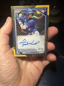 ARJUN NIMMALA 2024 Bowman Chrome 1st Gold Lava Auto 50/50 Blue Jays - Picture 1 of 12
