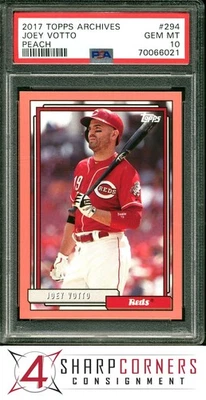 2017 TOPPS ARCHIVES PEACH #294 JOEY VOTTO REDS #/199 POP 1 PSA 10 - Image 1 of 3