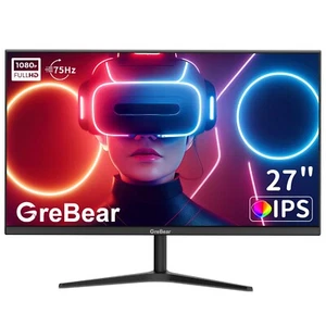 Grebear 27 Inch Monitor, Full HD 1080P 75Hz Computer Monitor, IPS Display, HDMi - Picture 1 of 8