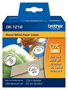 Brother DK1218 1" Round White Paper Labels for QL710N, QL-710N label printers - Picture 1 of 1