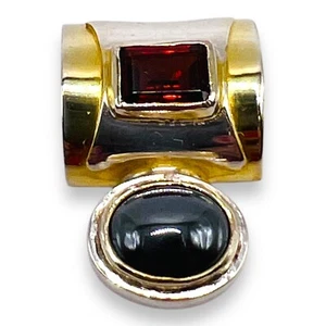 MICHOU Design - Solid Sterling Silver 22k. Gold Vermeil Garnet & Hematite - Picture 1 of 12