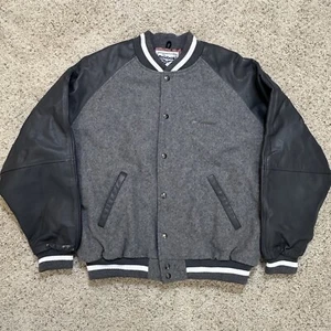 VTG REEBOK 80s GRAY Wool/Leather VARSITY BOMBER JACKET Sz LARGE. Great Condition - Picture 1 of 8