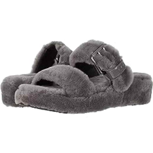 Sandalo UGG Fuzzy Yeah fibbia grigio taglia 6 nuovi senza scatola