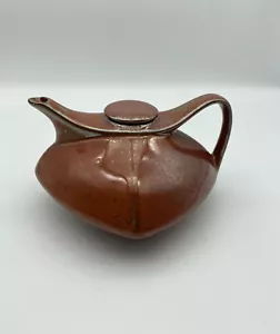 Teiera vintage giapponese ala rossa lustro quadrata arancione marrone 3'' - Foto 1 di 9