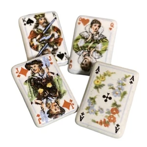 4 Vintage Spielkarten Porzellan Keramik Knöpfe Queen King Ace Jack Slow Stitch - Bild 1 von 7