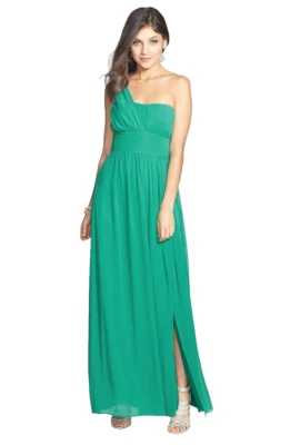 LAUNDRY ~ Green Chiffon Grecian One Shoulder Leg Slit Formal Gown 6 NEW $345 - Image 1 of 4