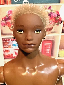 African-American Ken Size Jointed Blonde Fuzzy Hair & Green Eyed Doll Mattel ⭐️ - Picture 1 of 11