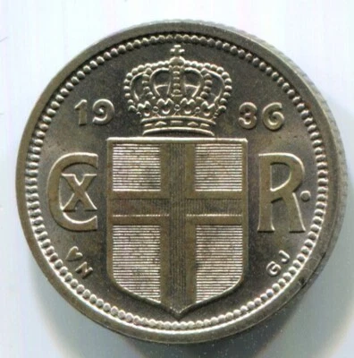 Iceland - 1936 10 Aura KM#1.1 in CH BU - Image 1 of 2