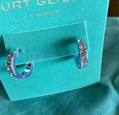 Kurt Geiger London Crystal Huggie Hoop Earrings Pink NWT & Dust Bag - Image 1 of 4