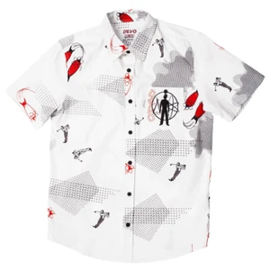 DEVO Button Up Pattern Shirt L Middle Of Beyond Duty Now for the Future White - Picture 1 of 4