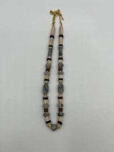 Magnesite Stone Multicolor Beaded Necklace Gold Tone - Picture 1 of 4