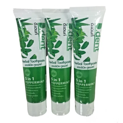 Thai Herbal Toothpaste  D.Dent  Peppermint Fluoride Healthy Strong, 3 x 100g - Image 1 of 4