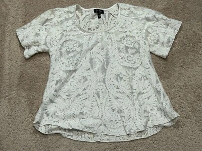 Jessica Simpson Womens Shirt Size Medium Ivory Lace Open Knit Classic Dressy - Image 1 of 4