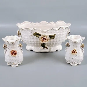 Set Candele Vintage Ceramica Bianca Rosa Rosa Rosa 7090 Stile Sinistra Giappone - Foto 1 di 22