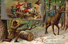 1890s Lion Coffee Mocha Java Rio Woolson Spice Co. Christmas Deer Hunter Snow