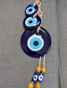 Large blue glass Triple Evil Eye wall hanging - Picture 1 of 3