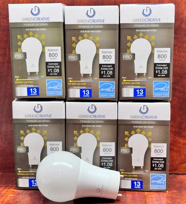 6 Pack GU24 Dimmable LED Light Bulbs 2 Prong A19, 2700K White, 9W = 60W Equiv - Image 1 of 4