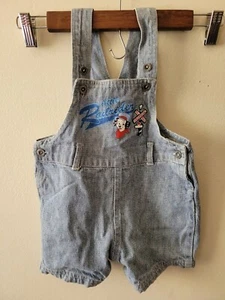 Vintage Disney 102 Dalmatian Boys 12 Months 90s Railroad Stripe Denim Overalls - Imagen 1 de 7