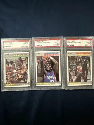 1987 Fleer MALONE WILKINS WOOLRIDGE PSA MINT 9 Partial Set (3) HOF'ers - Image 1 of 4