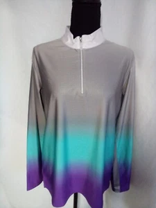 Bette & Court womans long sleeve 1/4 zip gray green purple ombre golf shirt LG - Picture 1 of 8