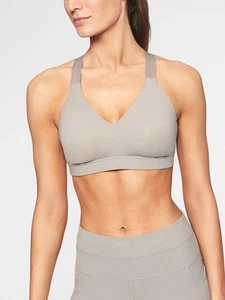 Sujetador deportivo Athleta Pyramid gris plateado talla pequeña ropa deportiva - Imagen 1 de 5