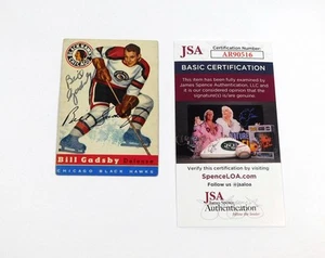 Tarjeta de hockey Topps firmada por Bill Gadsby 1954-55 #20 Black Hawks JSA automática - Imagen 1 de 2