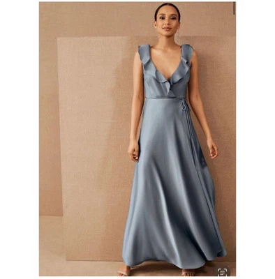 Vestido de Dama de honor Sachin & Babi Tansy Envolvente Azul Polvoriento Talla 4 Con Volantes Foto 1 de 4