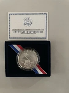 2005 Marine Corps Commemorative UNC Silver Dollar US Mint With Box & COA OGP - Picture 1 of 5