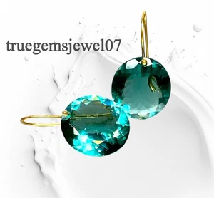 Paraiba Tourmaline Statement Earrings Green Tourmaline Drop Earrings Lab Created - Picture 1 of 4