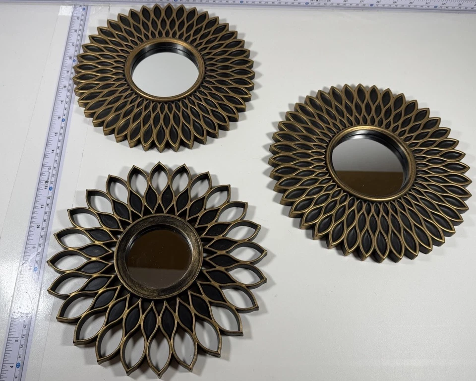 Juego de 3 espejos decorativos redondos Sunburst Infinity para pared de 10" de diámetro MCM Foto 1 de 1