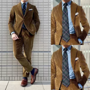 Brown Corduroy Suit for Men Two Button Jacket Pant Sets Best Man Gift Tailored  - Picture 1 of 11