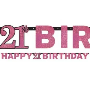21st Birthday Party Supplies Sparkling Pink Happy Birthday Banner Decoration - Picture 1 of 1