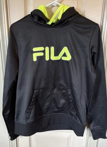 Fila Boys Med Black/Green Long Sleeve Hoodie With Cell Phone Pocket - Picture 1 of 5