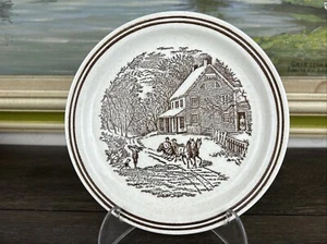 Currier & Ives Ceramic 7.25” Decorative Bread Salad Dessert Plate Brown Beige - Picture 1 of 5