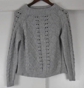 J Crew Med Sweater Mock Neck Cable Knit Gray Cotton Wool Academia - Picture 1 of 12
