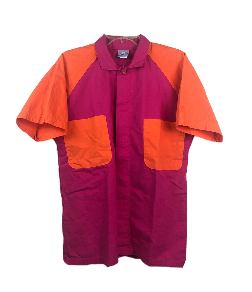 Camisa Hang Ten rosa laranja vintage botão frontal - tamanho grande pequena serve média - Imagem 1 de 4